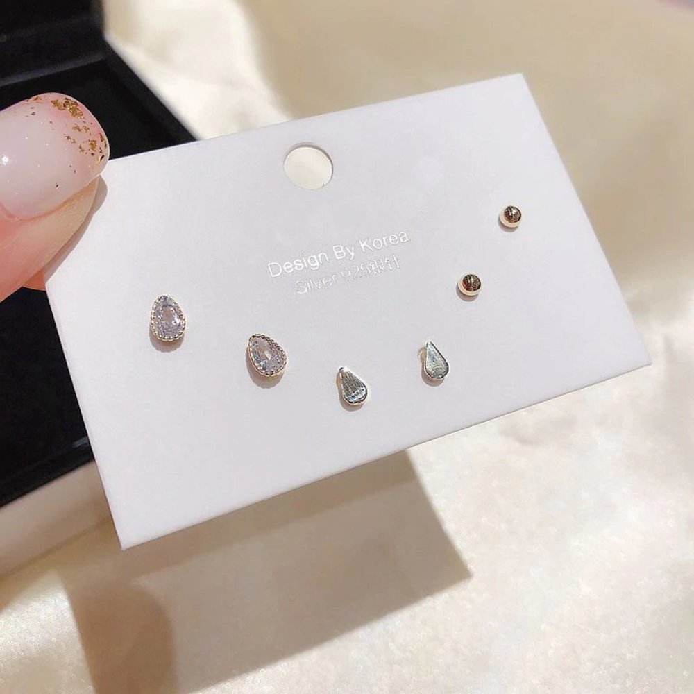 [3 Pairs] 925 Sterling Silver Diamond Earrings J - Picture 2 of 6